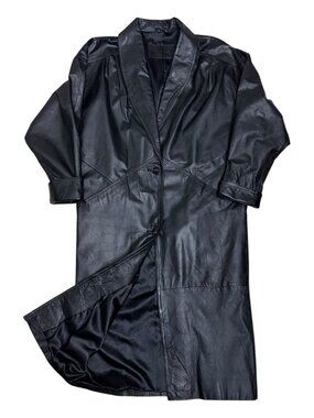 J FERRAR 100% LEATHER Long Trench Vintage Retro Designer Jacket Coat Women Small